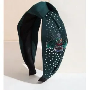 Green Satin Bee Glitter Knot Headband Green Glitter Top Knot Headband, Holiday Headbands, Green  main image 4